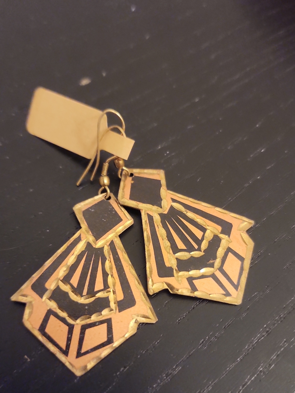Vintage Gold and Black Art Deco Drop Earrings